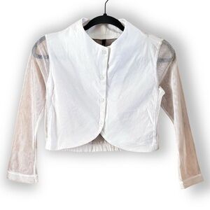 Porto Tootsie Jacket Cropped Sheer Mesh White Linen Blend Size XS Feminine Chic